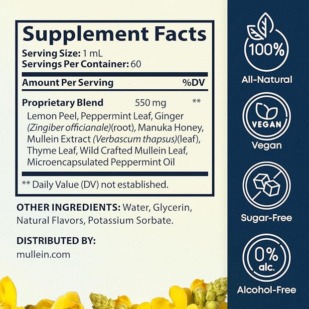 BREATHE 8-IN-1 Mullein Drops For Lungs Detox & Lung Cleanse | Peppermint, Thyme & Mullein Leaf Extract For Lungs | Lung Support Supplement For Breathing & Respiratory System- 2 fl.oz, 1 Month Supply
