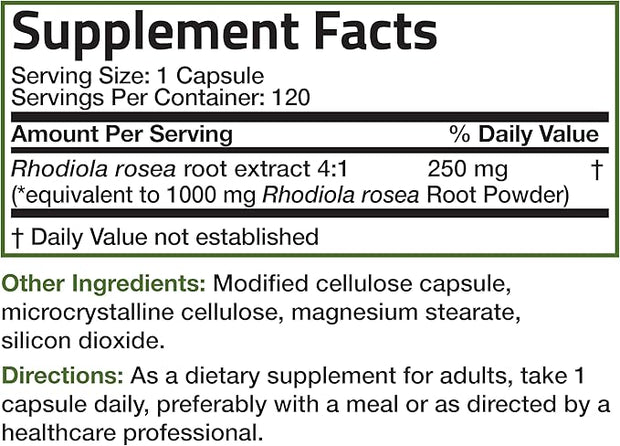 Bronson Rhodiola Rosea Vegetarian Capsules 120 Count