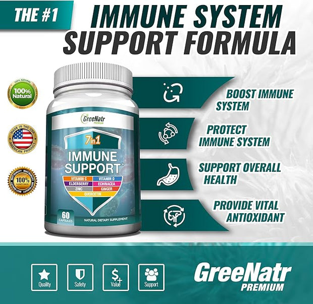 7 in 1 Immune Support Supplement D3, Zinc 50mg, Quercetin, 60 Capsules (3 Bottles)