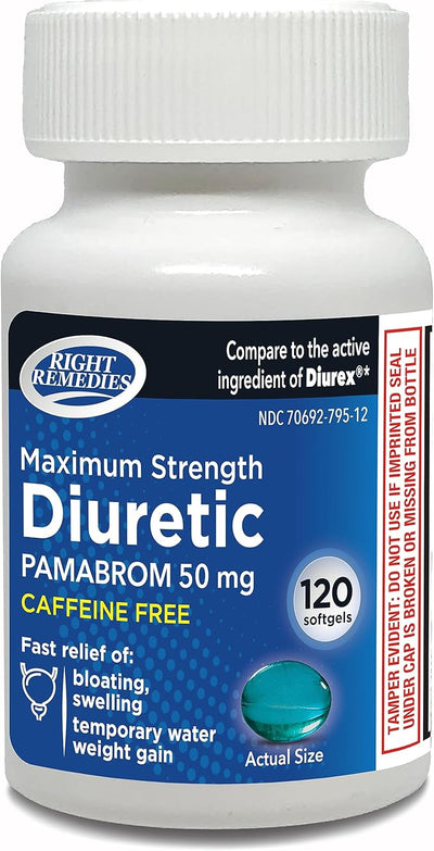 Maximum Strength Caffeine-Free Diuretic Softgels, (120 50mg, Helps