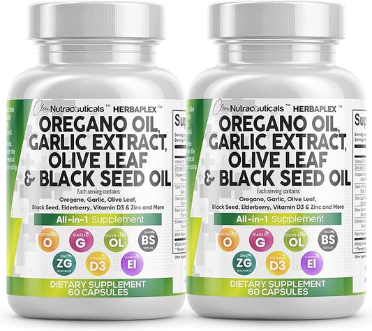 Clean Nutraceuticals Oregano Oil Garlic Extract D3 & 2Pack