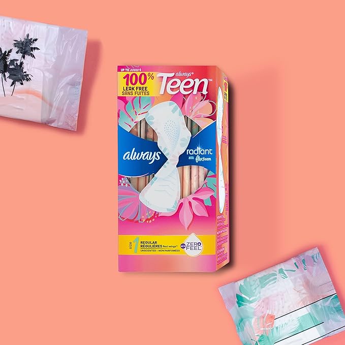 Always Radiant Teen Feminine Pads 1, Regular, 42 CT