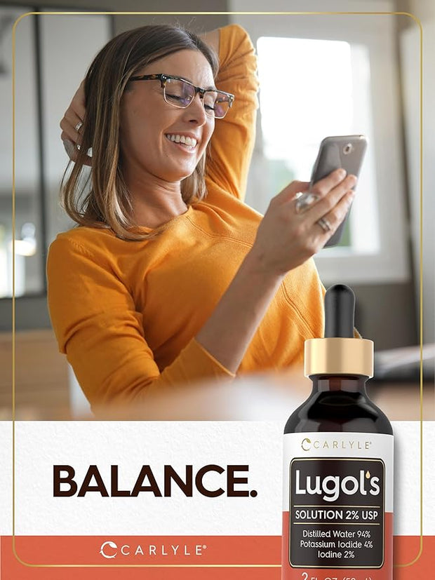 Carlyle Lugols Iodine 2 Percent 2 fl oz | Potassium Iodide and Iodine Solution 2% Liquid Drops