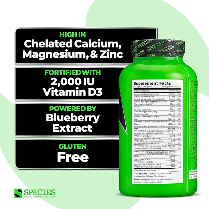 Species Nutrition V-Mineralyze All-Purpose Multivitamin, Vitamin D3, Chelated 300 Capsules