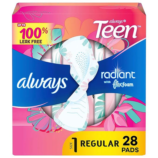 Always Radiant Teen Feminine Pads 1, Regular, 28 CT