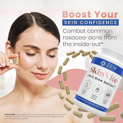 Zen Nutrients SkinVite Natural Skin Supplement for Women, Men & Teens- Hormonal Skin Treatment & Clear Skin Support Supplement - Detoxifying Vitamin for Clear Skin, Acne and Digestion Support