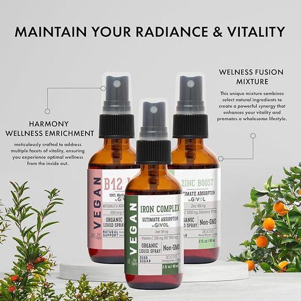 Iron Support Spray Bundle Liquid Vitamin B12 Methylcobalamin, 2 Fl 360 Days