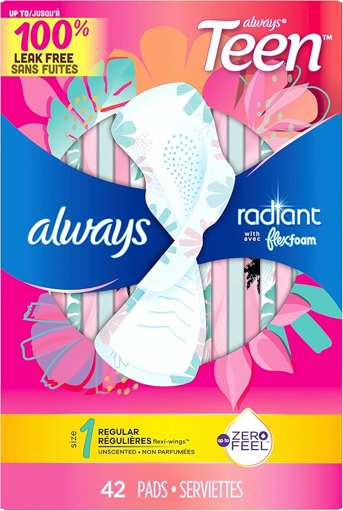 Always Radiant Teen Feminine Pads 1, Regular, 42 CT