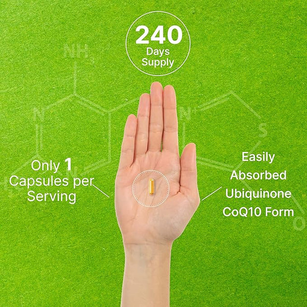 CoQ10 100mg, 240 Capsules – 3 Fatty 100mg – Q10 Supplements