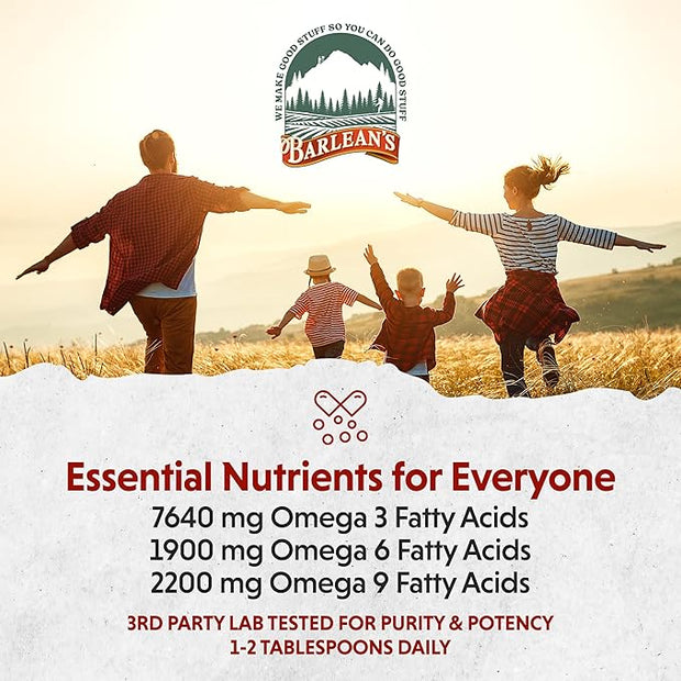 Barlean's Organic Flaxseed Oil Liquid, Cold Press Flax Seeds, 7,640mg ALA Omega 3 Fatty Acid Supplement for Healthy Hair, Skin, and Eyes, Vegan & Gluten Free, 12 oz