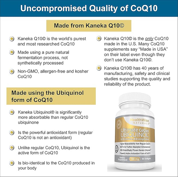 Ultimate CoQ10 UBIQUINOL 100mg - Over 4X More Effective: Maximum Absorption & Potency - Non-GMO/Soy Free - Kaneka Ubiquinol - 60 Liquid Softgels