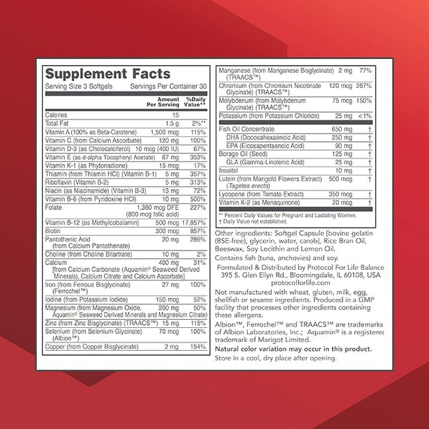Protocol Pre-Natal Multivitamin with DHA 250 mg B12 & 90 Softgels