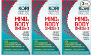 Kori Krill Kori Mind & Body Omega-3 Oil Omega 3, Brain Supplements for Memory and Focus, Lutein, Zeaxanthin, B12, Tumeric Curcumin, 60 Softgels (3 Pack)