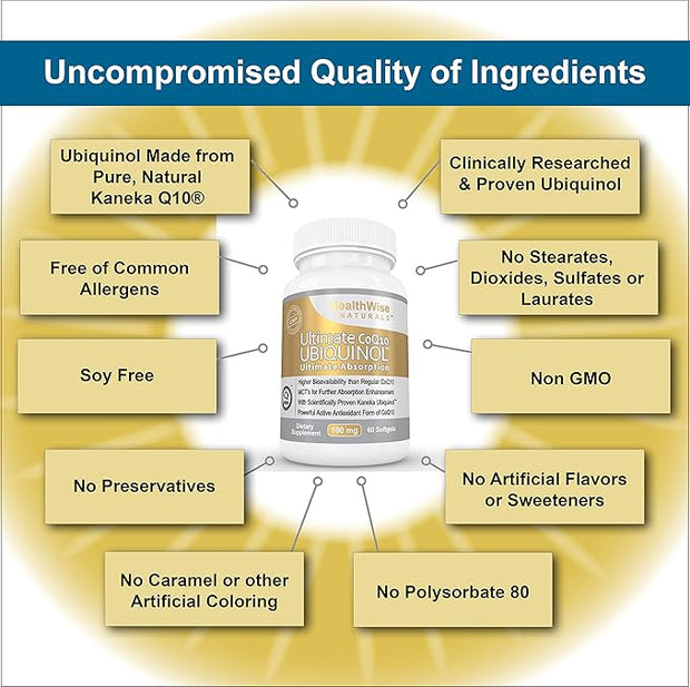 Ultimate CoQ10 UBIQUINOL 100mg - Over 4X More Effective: Maximum Absorption & Potency - Non-GMO/Soy Free - Kaneka Ubiquinol - 60 Liquid Softgels