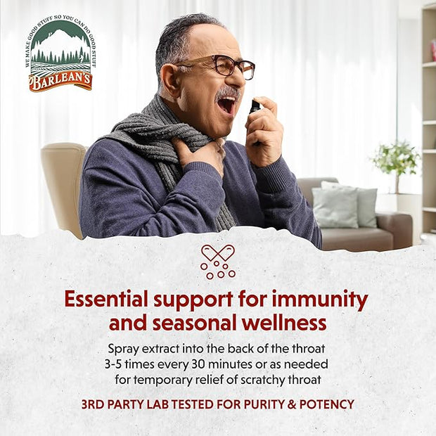 Barlean's Olive Leaf Complex Throat Spray with Peppermint, Lemon, and Sage for Itchy Throat Relief, Immune Support Supplement, Liquid Blended Extract, 1.5 oz