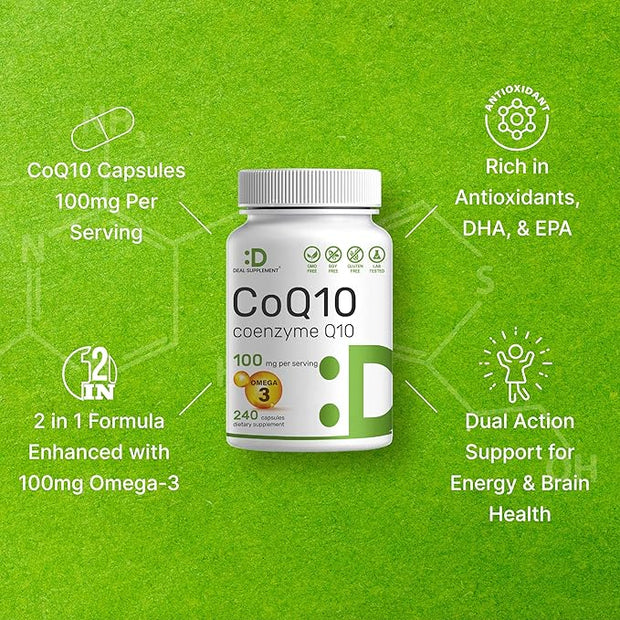 CoQ10 100mg, 240 Capsules – 3 Fatty 100mg – Q10 Supplements